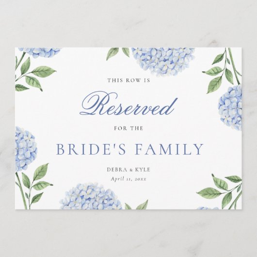 Classic Blue Hydrangea Wedding Reserved Row Card 招待状 (正面)