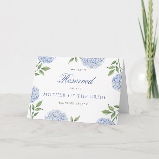 Classic Blue Hydrangea Wedding Reserved Seat Card カード (正面)