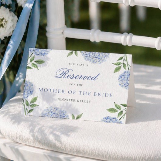 Classic Blue Hydrangea Wedding Reserved Seat Card カード