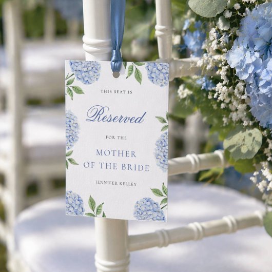 Classic Blue Hydrangea Wedding Reserved  Seat Card 招待状