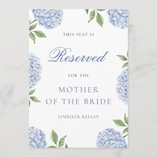 Classic Blue Hydrangea Wedding Reserved  Seat Card 招待状 (裏面)