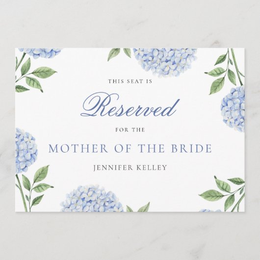 Classic Blue Hydrangea Wedding Reserved Seat Card 招待状 (正面)