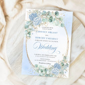 Classic Blue Hydrangea Wheat Gold Wedding Invite 招待状