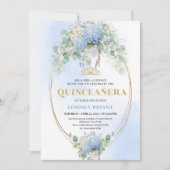 Classic Blue Hydrangeas Eucalyptus Quince Invite 招待状 (正面)