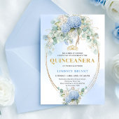 Classic Blue Hydrangeas Eucalyptus Quince Invite 招待状
