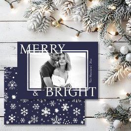 Classic Blue Merry & Bright Bold Snowflake Photo シーズンカード