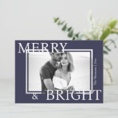 Classic Blue Merry & Bright Bold Snowflake Photo シーズンカード (スタンド正面)