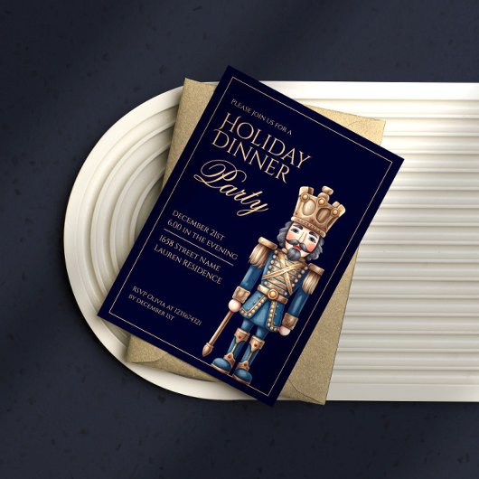 Classic blue nutcracker christmas invitation 招待状