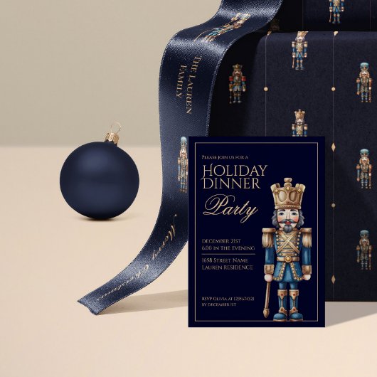 Classic blue nutcracker christmas invitation 招待状