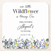 Classic Blue Our Little Wildflower 1st Birthday スクエアペーパーコースター (正面)