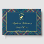 Classic Blue Plaid Polo Equestrian Baby Shower ゲストブック (正面)
