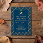 Classic Blue Plaid Polo Equestrian Baby Shower 招待状