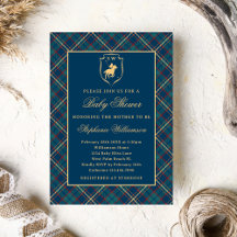 Classic Blue Plaid Polo Equestrian Baby Shower