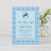 Classic Blue Plaid Race Horse Crest Derby Party 招待状 (スタンド正面)