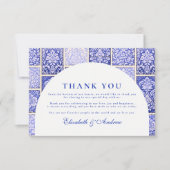 Classic Blue Porcelain Patchwork Wedding サンキューカード (正面)