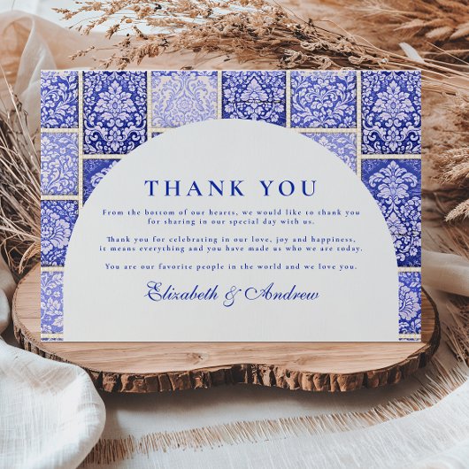 Classic Blue Porcelain Patchwork Wedding サンキューカード