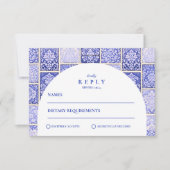 Classic Blue Porcelain Patchwork Wedding 出欠カード (正面)