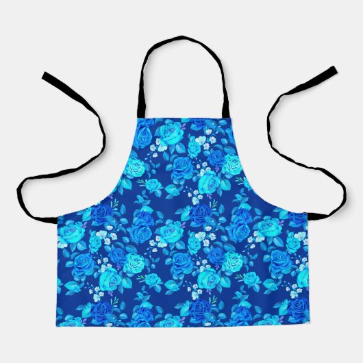 Classic Blue Rose Flowers Pattern-87600 エプロン (正面)