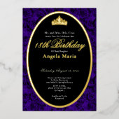 Classic Blue Roses 18th Birthday Debut Gold 箔招待状 (正面)