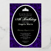 Classic Blue Roses 18th Birthday Debut Silver 箔招待状 (正面)