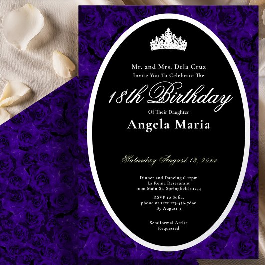 Classic Blue Roses 18th Birthday Debut Silver 箔招待状