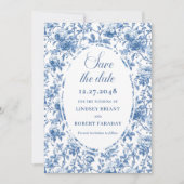 Classic Blue Roses Toile Save the Date Wedding   招待状 (正面)