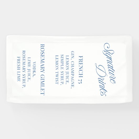 Classic Blue Script Wedding Signature Drinks 横断幕 (横)