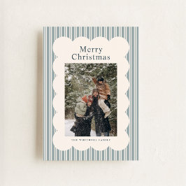 Classic Blue Stripe Photo Holiday Card シーズンカード