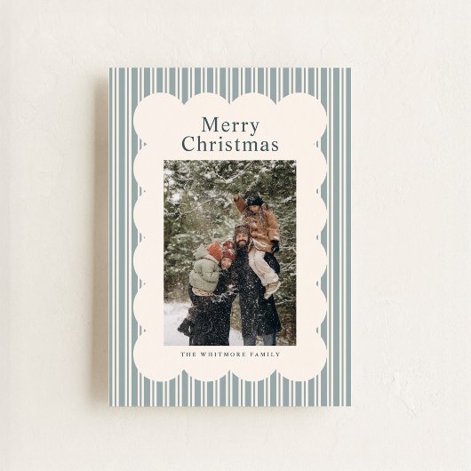 Classic Blue Stripe Photo Holiday Card シーズンカード