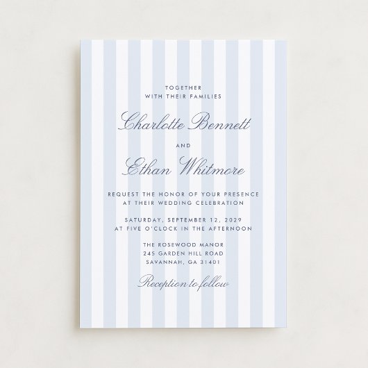 Classic Blue Stripe Preppy Wedding Invitation 招待状