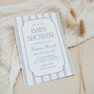 Classic Blue Striped Baby Shower Invitation 招待状
