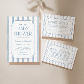 Classic Blue Striped Baby Shower Invitation 招待状