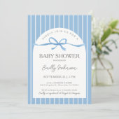 Classic Blue Stripes Painted Bow Baby Boy Shower 招待状 (スタンド正面)