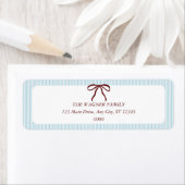 Classic Blue Stripes Red Bow Christmas ラベル (インサイチュ)