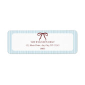 Classic Blue Stripes Red Bow Christmas ラベル (正面)
