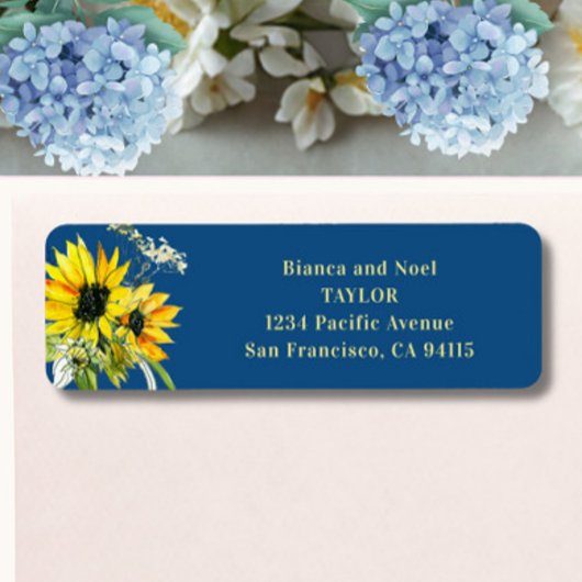 Classic Blue Sunflower Return Address Labels ラベル