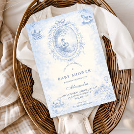 Classic Blue Toile Baby Shower 招待状
