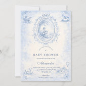 Classic Blue Toile Baby Shower 招待状 (正面)