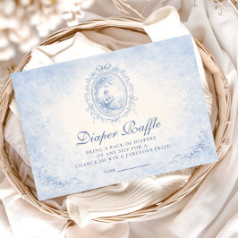 Classic Blue Toile Baby Shower Diapper Raffle エンクロージャーカード