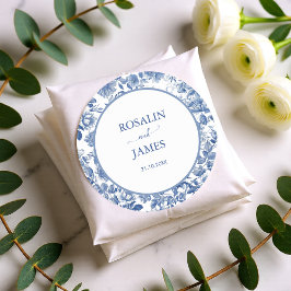Classic Blue Toile Botanical Wedding Seal Label ラウンドシール