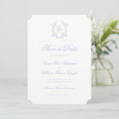 Classic Blue Wedding Crest Save The Date Invite 招待状 (スタンド正面)