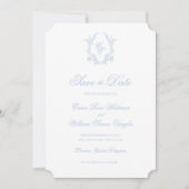 Classic Blue Wedding Crest Save The Date Invite 招待状 (正面)