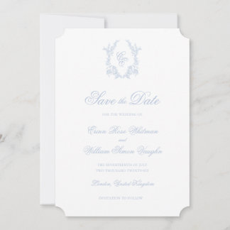 Classic Blue Wedding Crest Save The Date Invite 招待状