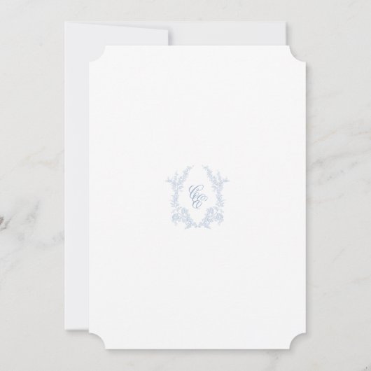 Classic Blue Wedding Crest Save The Date Invite 招待状 (裏面)