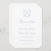 Classic Blue Wedding Crest Save The Date Invite 招待状 (正面/裏面)