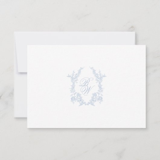 Classic Blue Wedding Monogram Crest QR RSVP Card (裏面)
