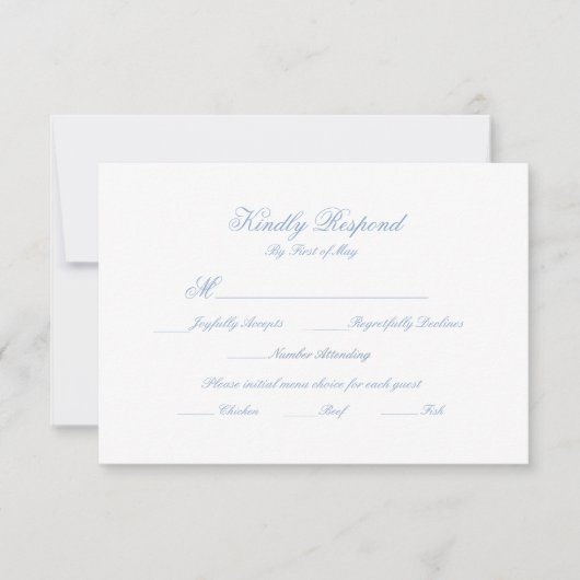 Classic Blue Wedding Monogram Crest Response Card 出欠カード (正面)