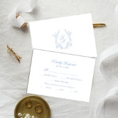 Classic Blue Wedding Monogram Crest Response Card 出欠カード