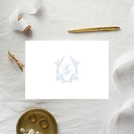 Classic Blue Wedding Monogram Crest Response Card 出欠カード