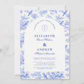 Classic Blue White Chinoiserie Wedding 招待状 (正面)
